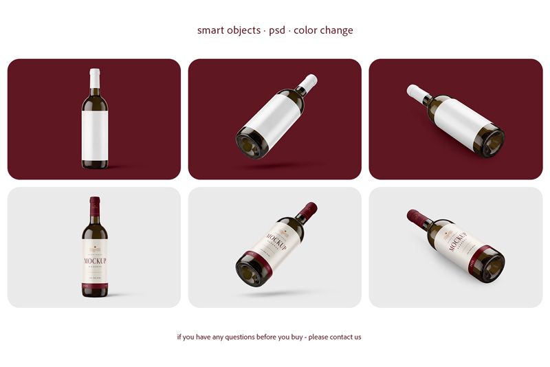 Preview bundle 4 dark glass wine bottle mockup set